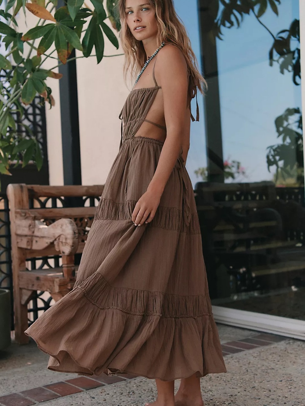 Free people - Women’s Brown Cutout Maxi Dress - lightweight - size M